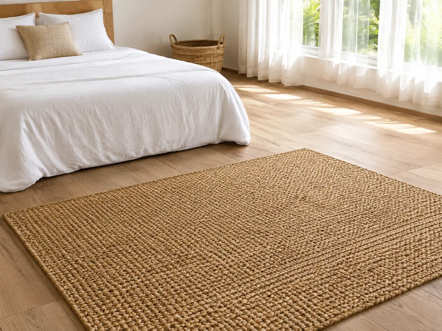 Tapete de fibra natural em um quarto