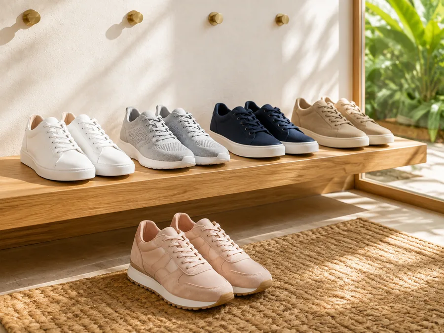 Tênis de modelos e cores variados após higienização