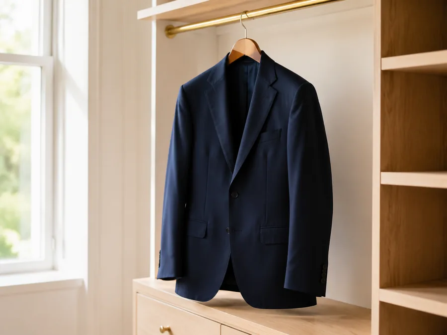 Terno pendurado em cabide dentro de um closet claro